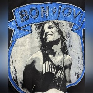 Vintage 80s Bon Jovi Black Blue Concert T-shirt SSI TAG Men's Size XL